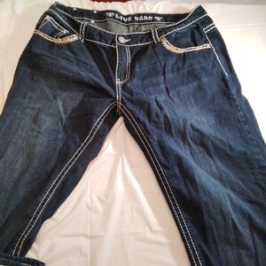 Blue Boot Cut Jeans with Contrast Stitching